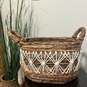 Rustic Handwoven Basket with Cream Detailing